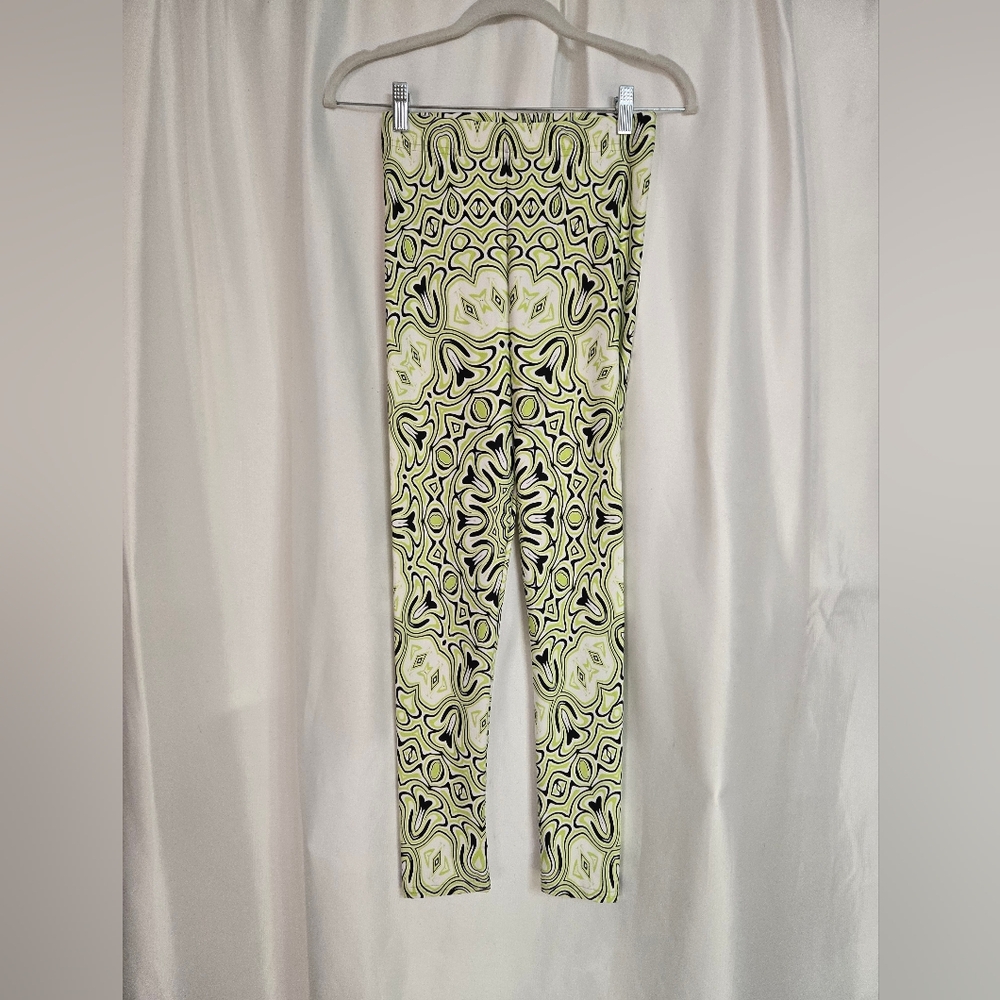 Art of Where Stretch Lime Green/Black Print Activewear Leggings Size S